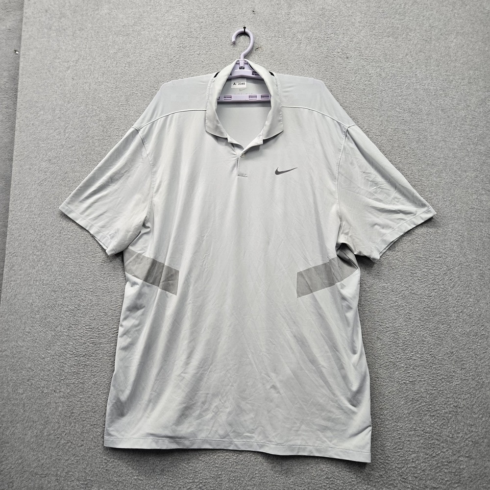 Nike Men Polo XL Light Gray Activewear Logo Short Sleeve Stretch Dri-FIT